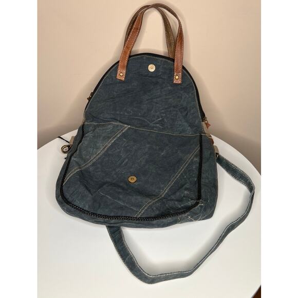 NWT Mona B. Fold-Over Upcycled Gia Canvas Tote Bag with Vegan Leather Trim - Picture 5 of 6